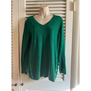 Talbots 100% cotton v neck tunic length sweater w buttons M Excellent‎ Green